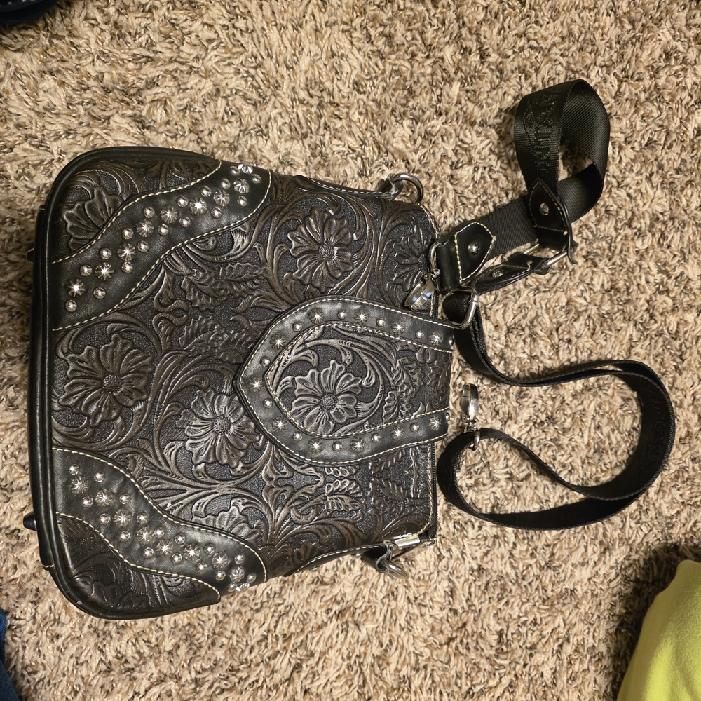 Montana West Black Floral Embossed Crossbody Bag
